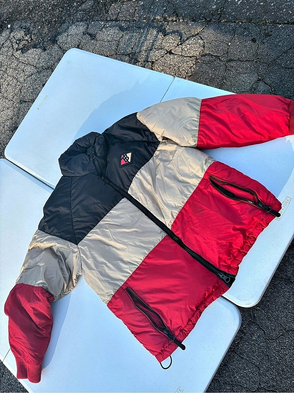 Burberry Colorblock Down Puffer Jacket Red & Black